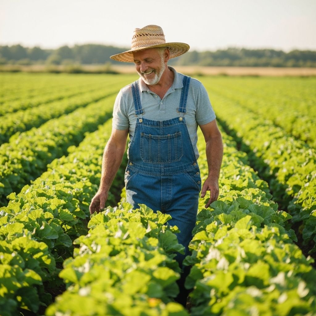 Farmer inspecting crops
